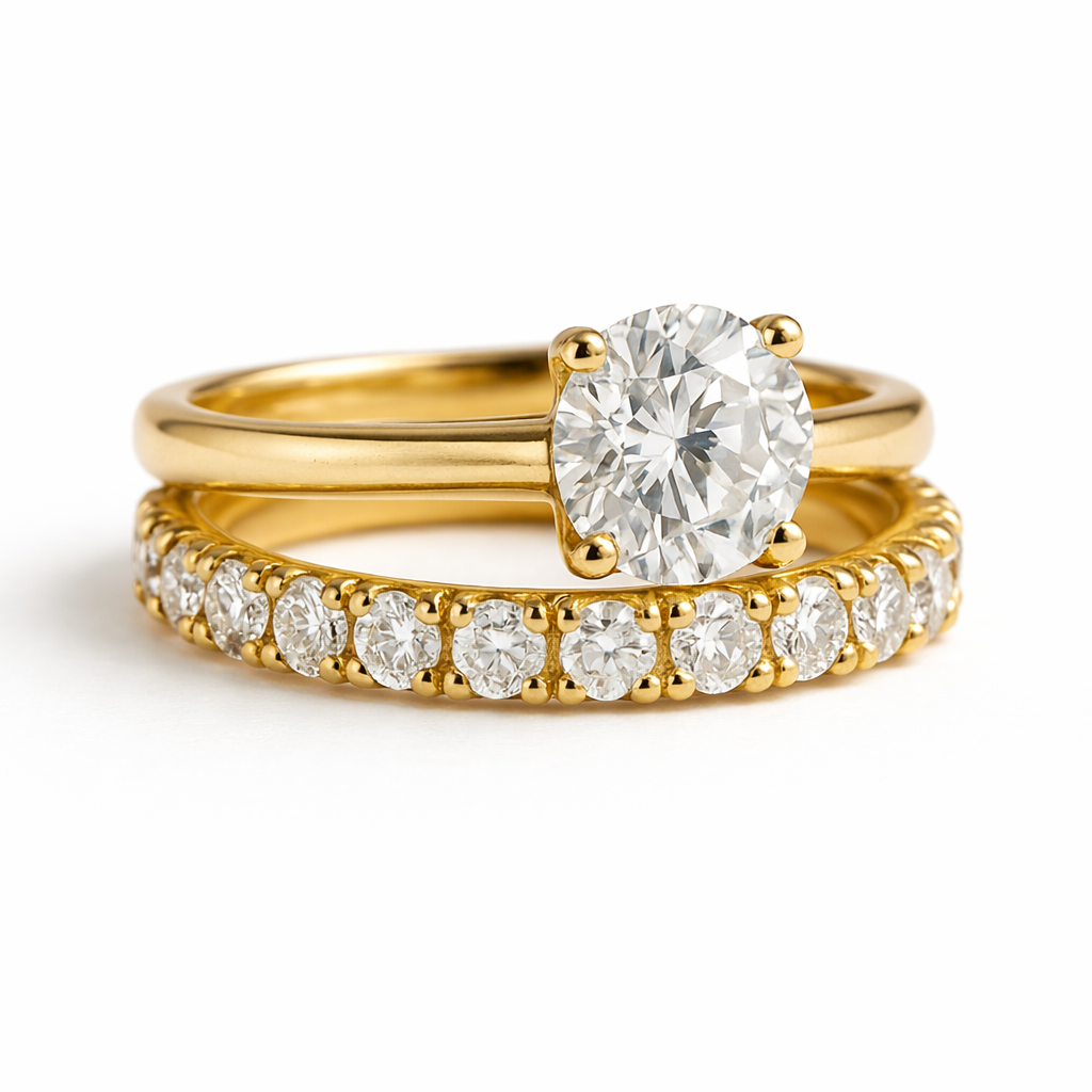 Anillo Doble Dorado con Piedra Central