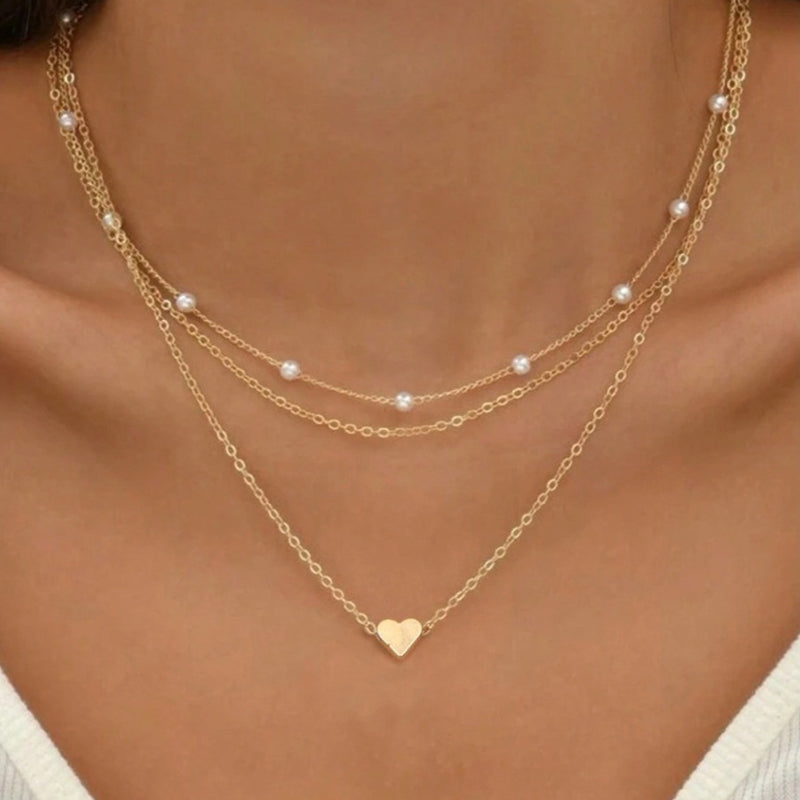 Collar Triple Corazón Pearl Luxe