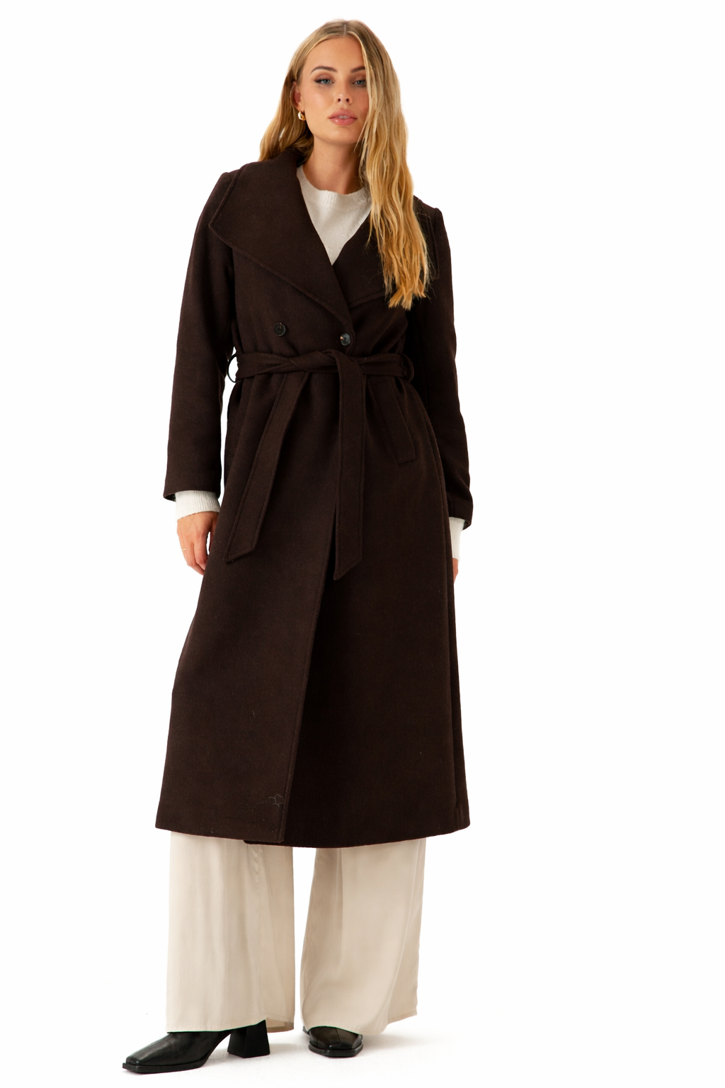 Abrigo largo en mezcla de lana elegante