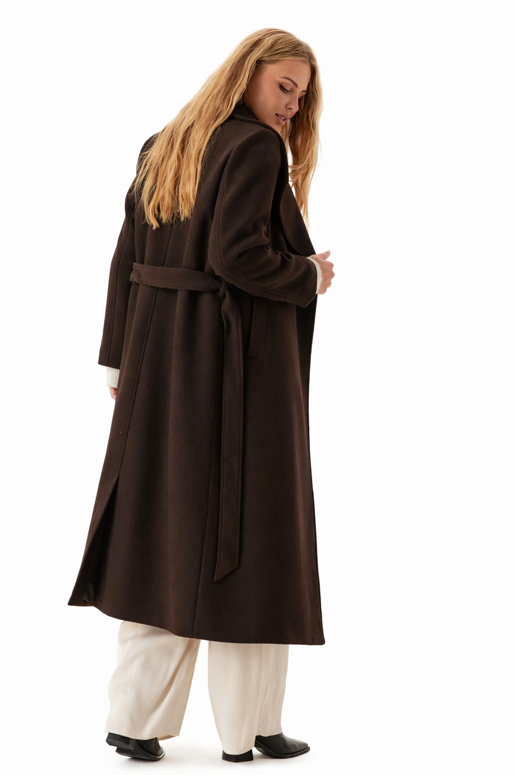 Abrigo largo en mezcla de lana elegante