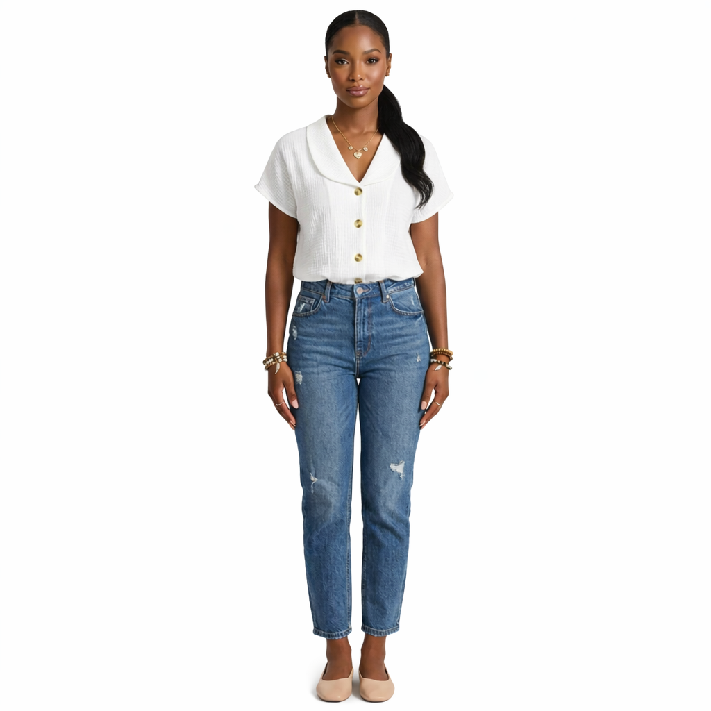 Blusa blanca con  botones dorados