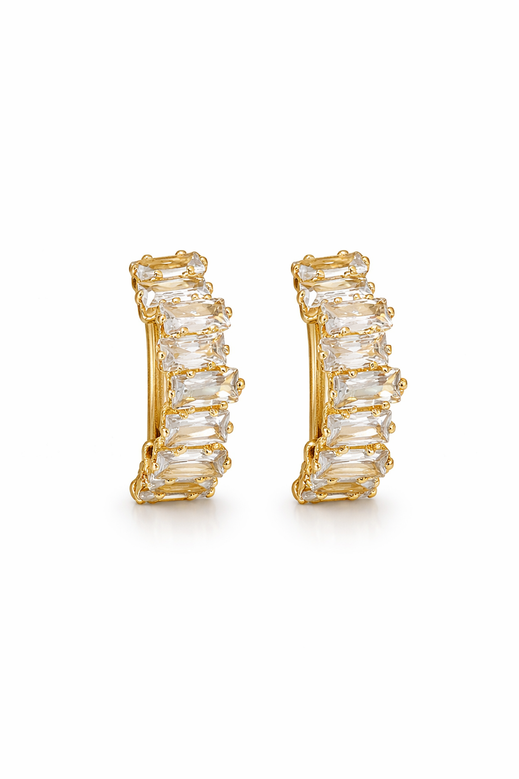 Pendientes Aro Dorado con Cristales Rectangulares