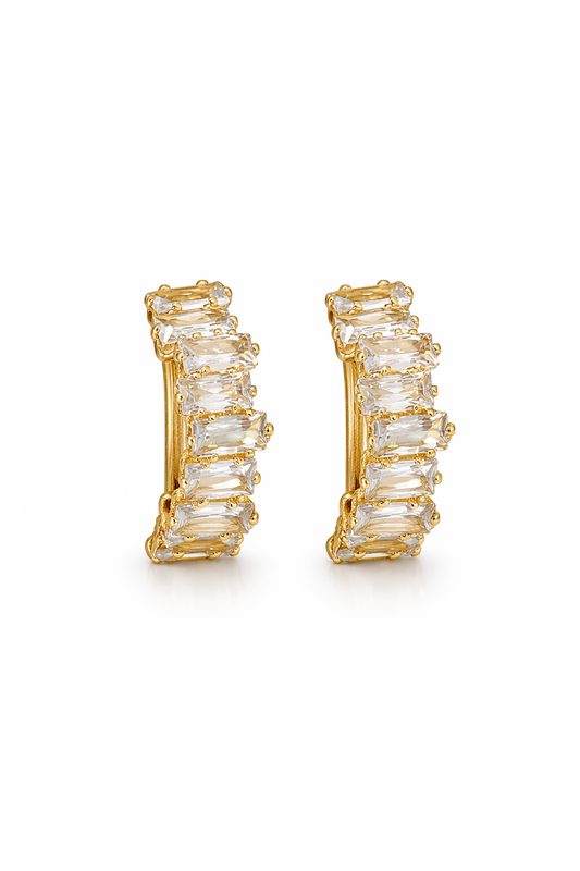 Pendientes Aro Dorado con Cristales Rectangulares