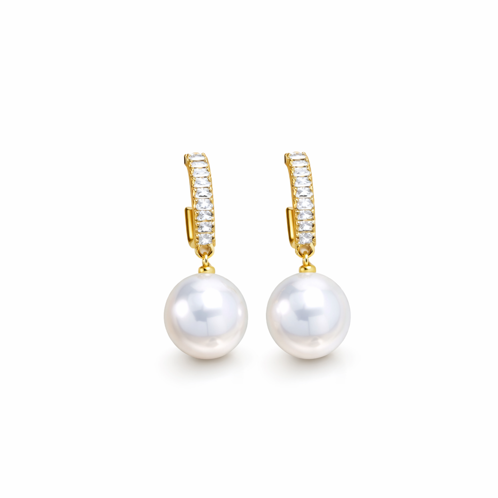 Pendientes Dorados con Perla Colgante