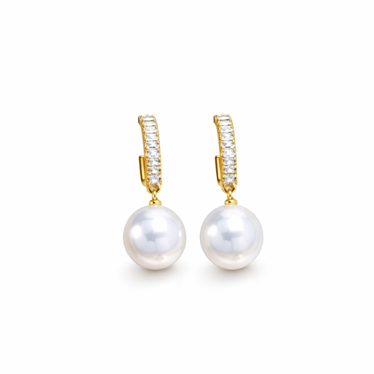 Pendientes Dorados con Perla Colgante