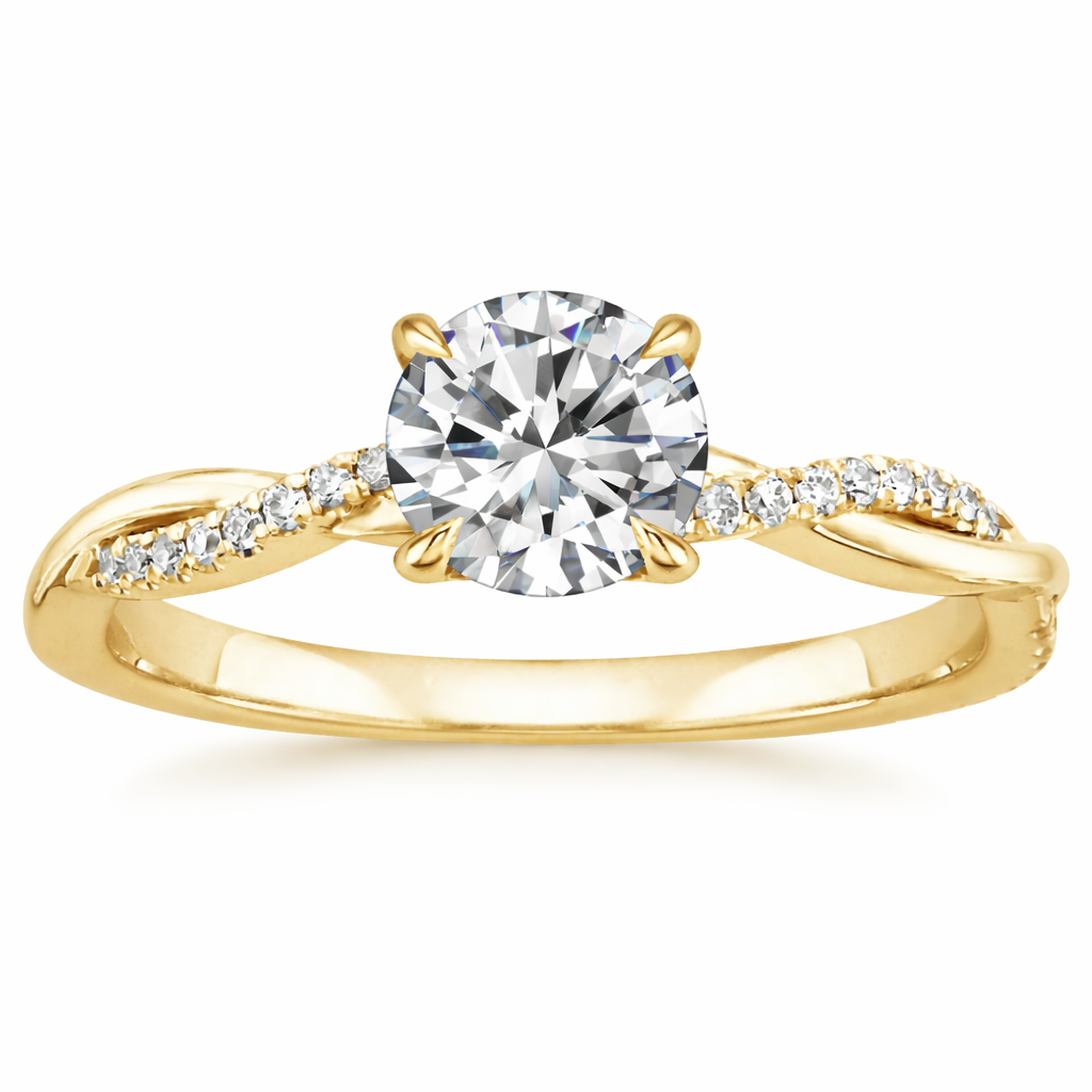 Anillo Solitario Dorado con Piedra Central Pavé