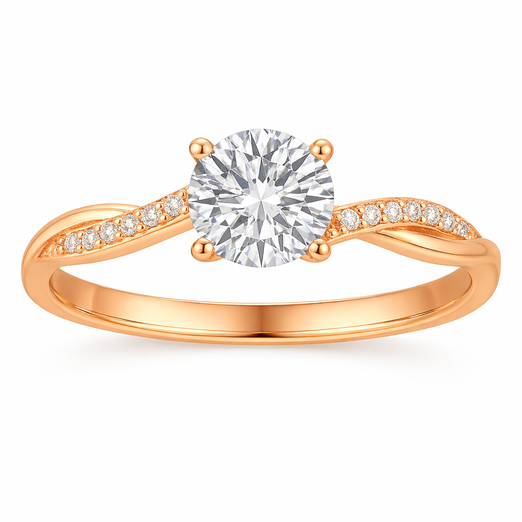 Anillo Solitario Dorado con Piedra Central Pavé