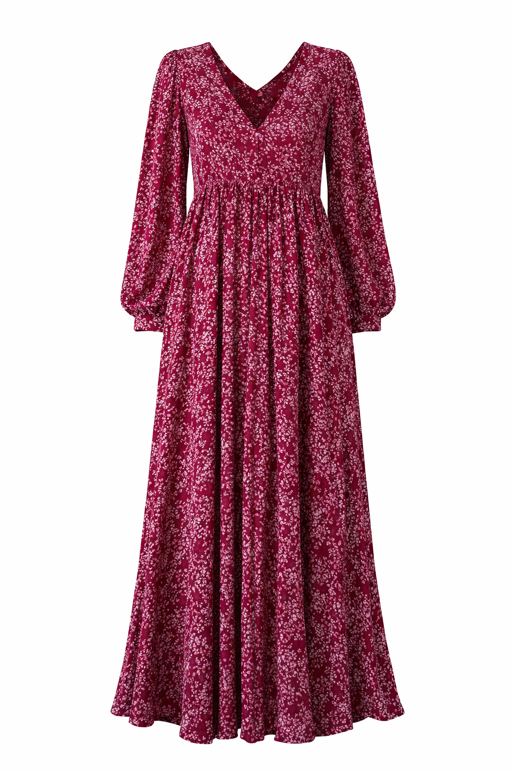 Vestido Largo Burdeos Estampado con Corte Fluido