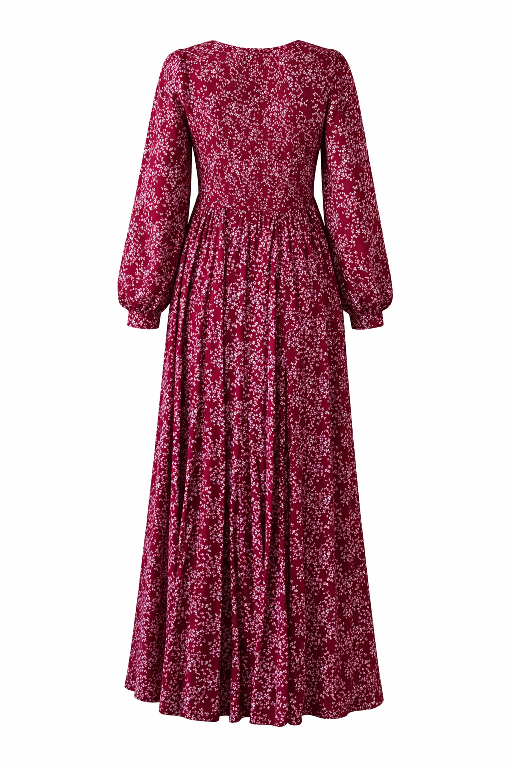 Vestido Largo Burdeos Estampado con Corte Fluido