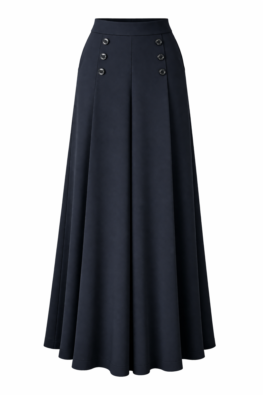Pantalón Palazzo Negro de Cintura Alta con Botones