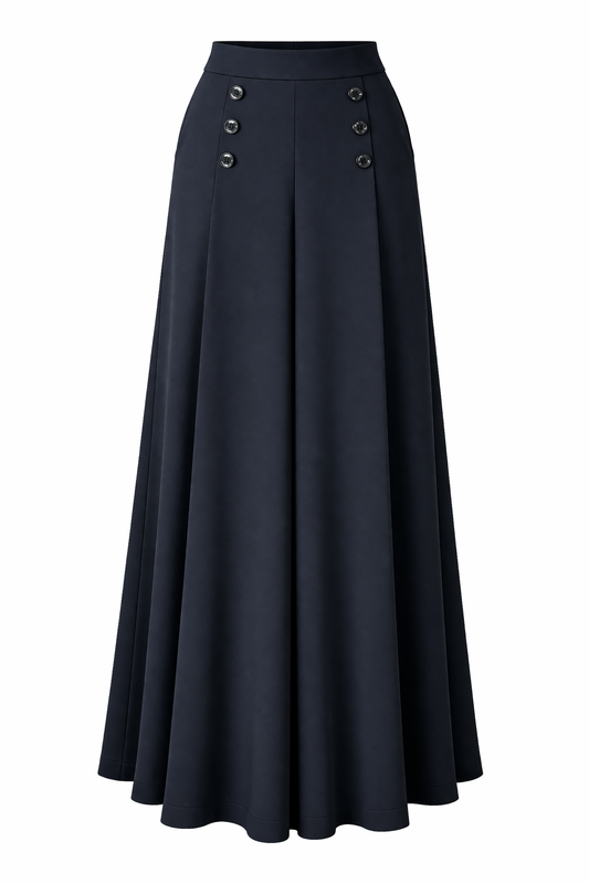 Pantalón Palazzo Negro de Cintura Alta con Botones