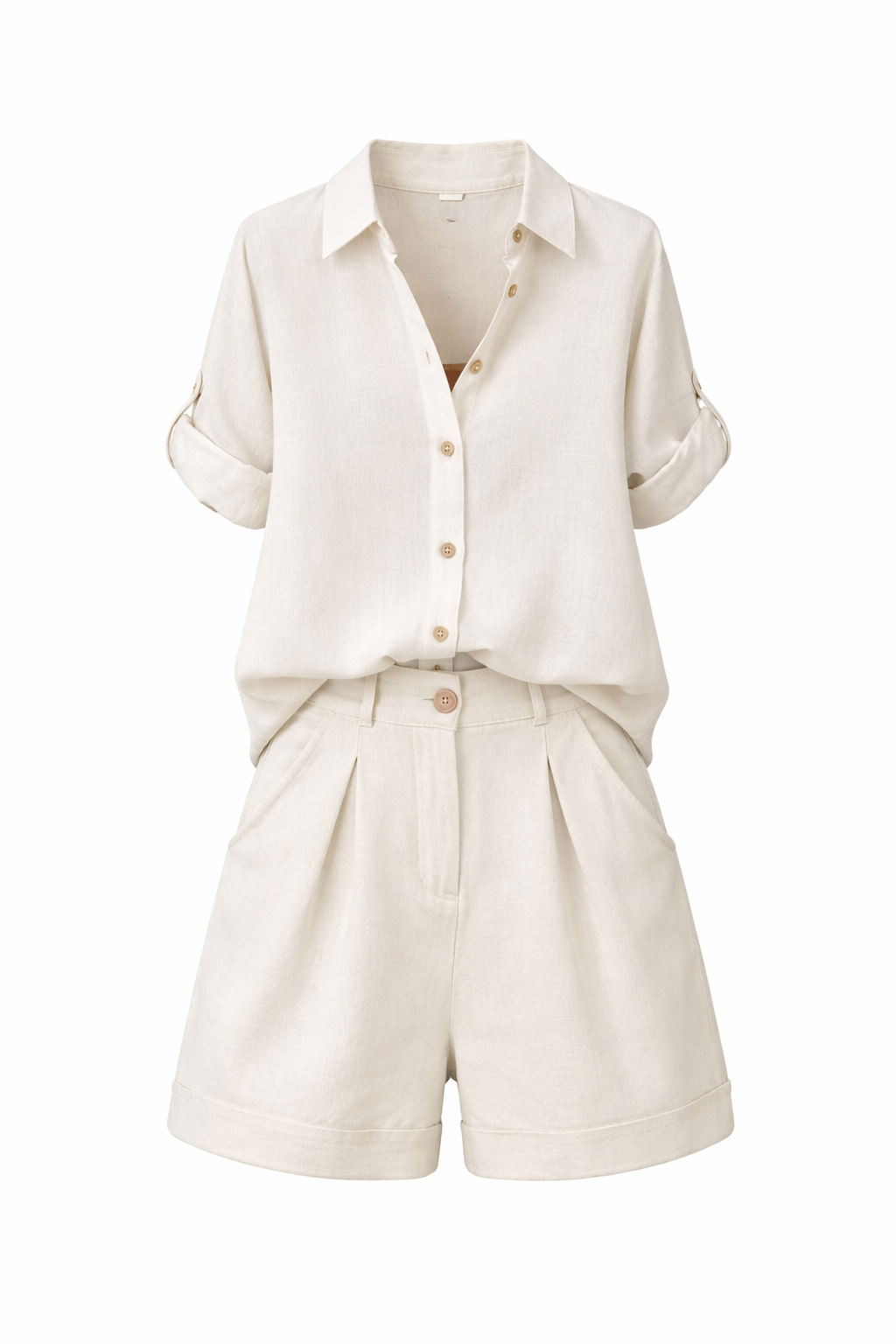 Conjunto Beige de Camisa y Short de Lino