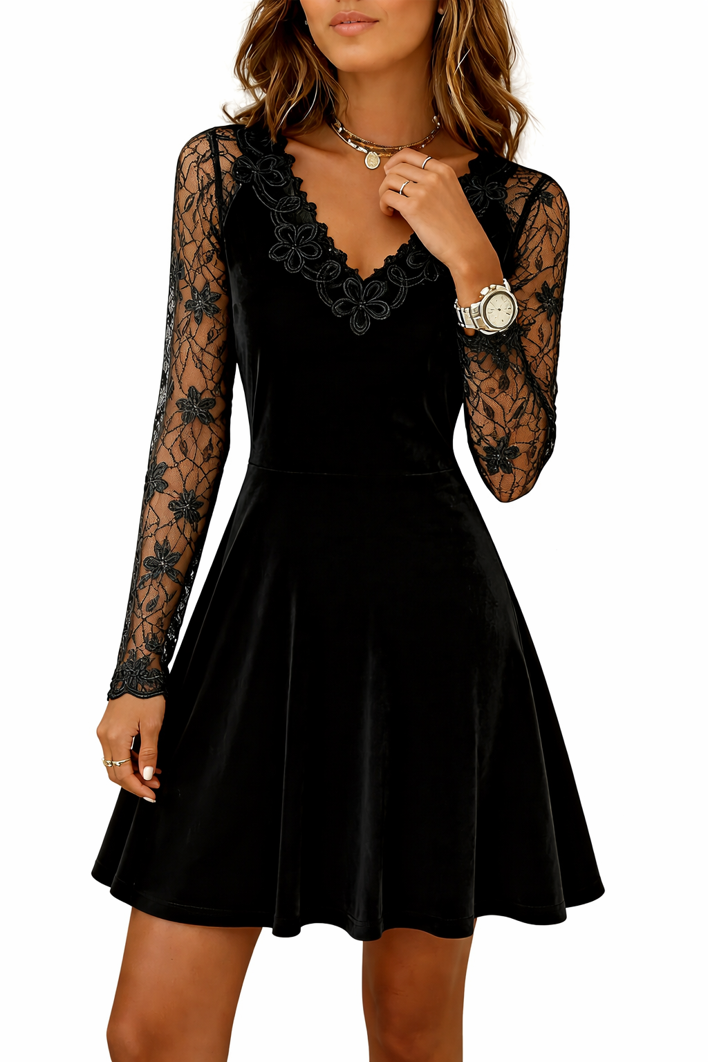 Vestido con encaje y mangas largas