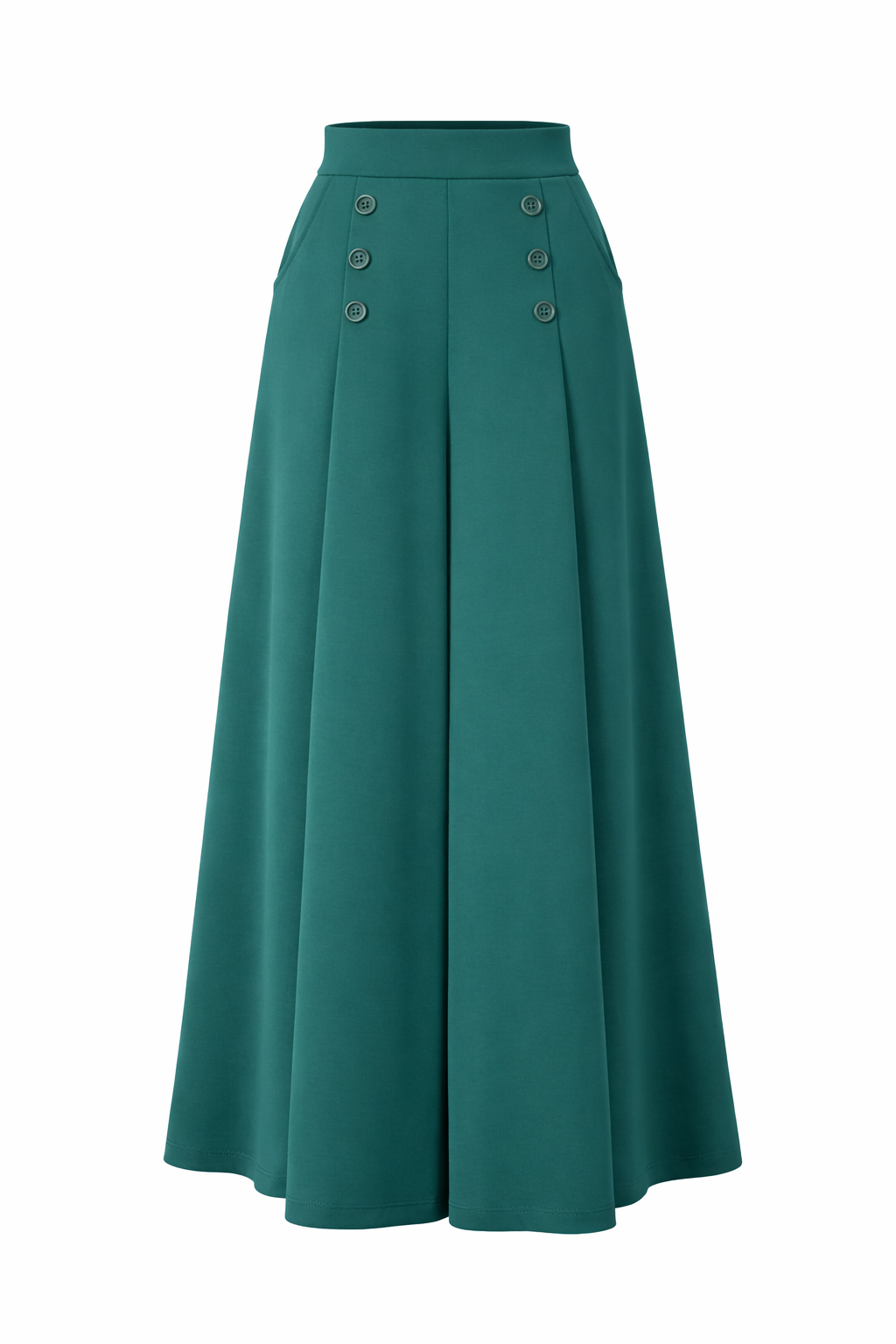 Pantalón Palazzo Negro de Cintura Alta con Botones