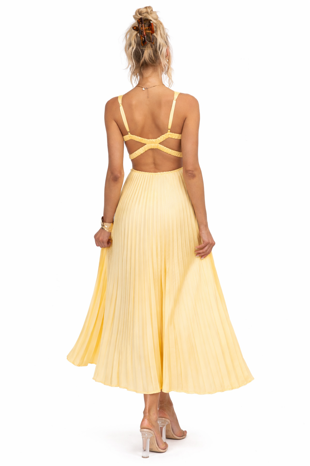 Vestido Midi Amarillo Plisado