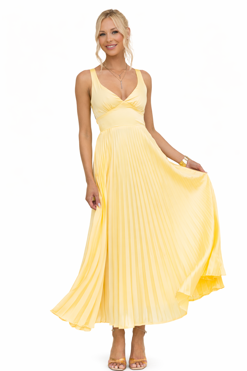 Vestido Midi Amarillo Plisado