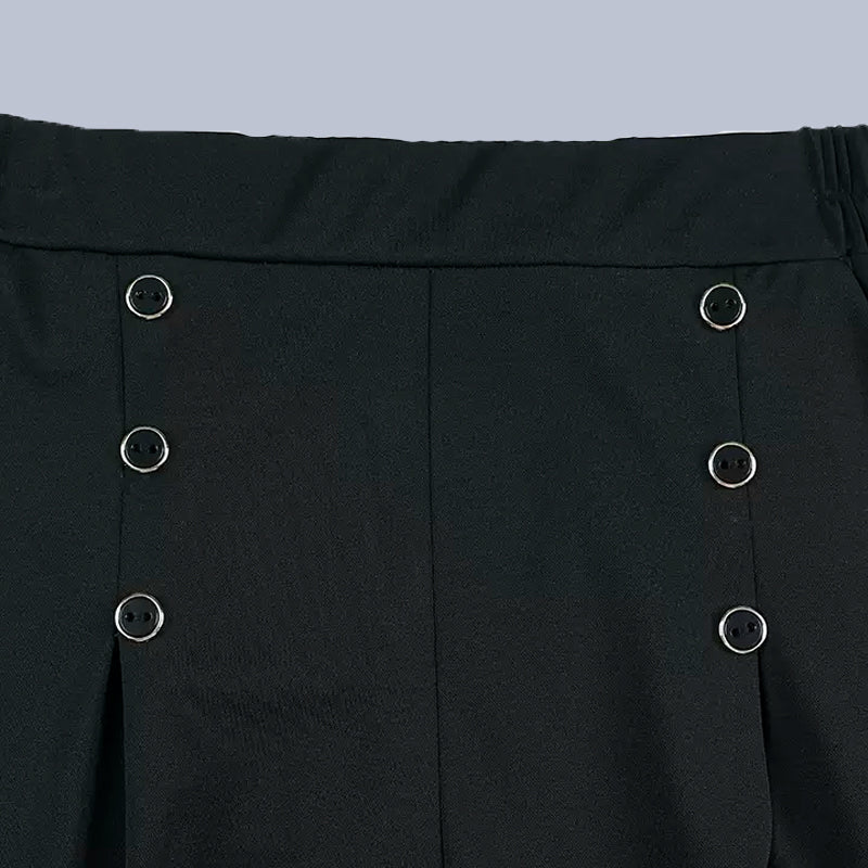 Pantalón Palazzo Negro de Cintura Alta con Botones